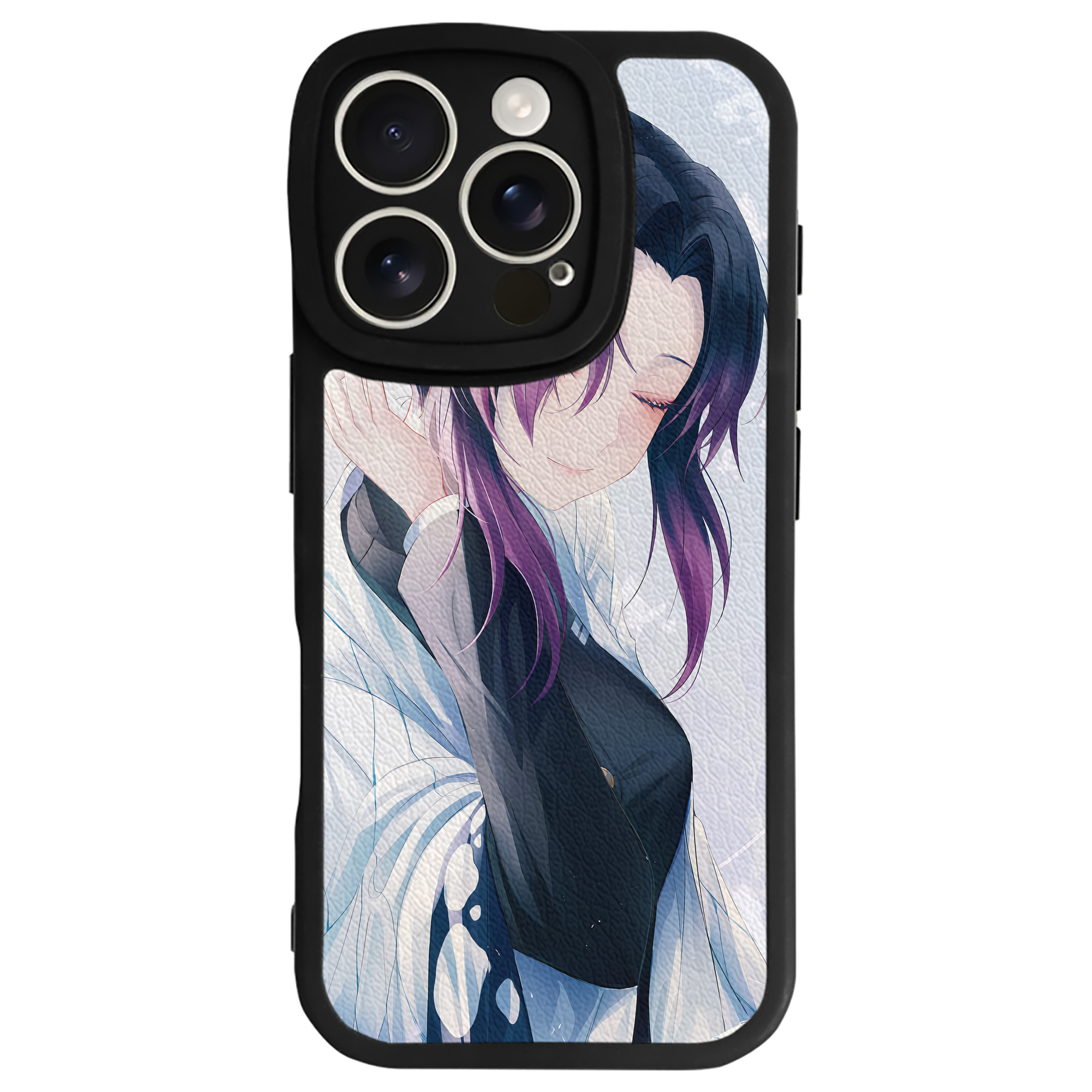 （画像用） 鬼滅の刃（きめつのやいば）蟲柱-胡蝶 しのぶ／こちょう しのぶ Kochou Shinobu 【iPhone 16シリーズ対応】シリコンスマホケース（レザー調） 材質：シリコン